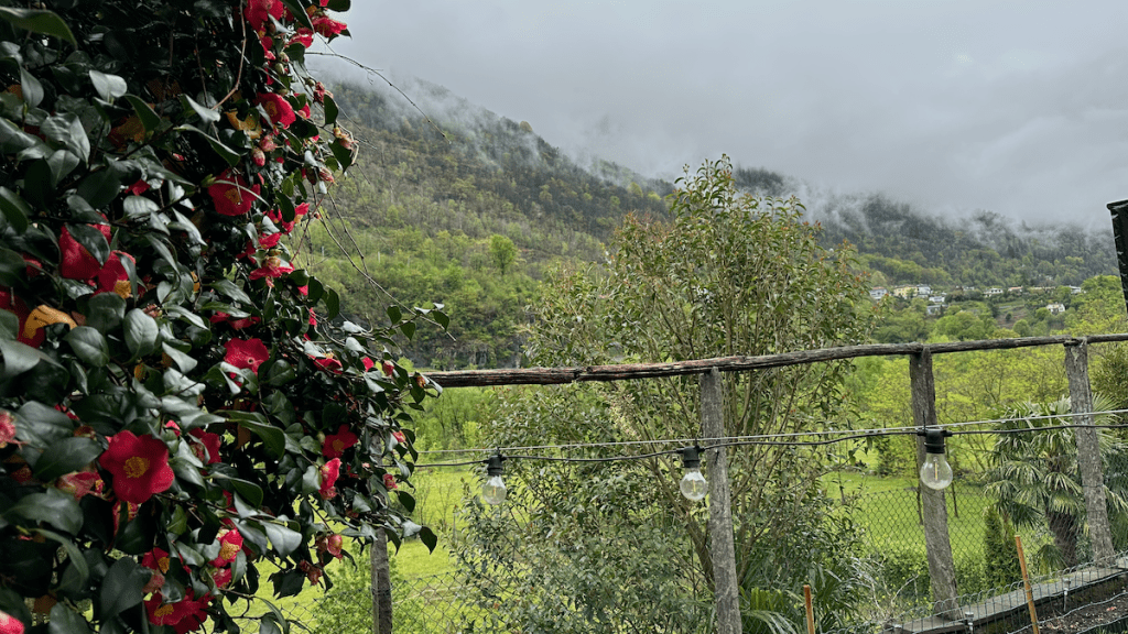 Clouds are sitting on the mountain on a rainy day in Centovalli